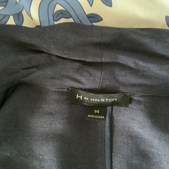 H by Halston Draped Zip Front Linen Blend Blazer Navy SZ 14 - Picture 14 of 16